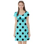 Polka Dots - Black on Electric Blue Short Sleeve Skater Dress