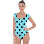 Polka Dots - Black on Electric Blue Short Sleeve Leotard (Ladies)
