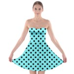 Polka Dots - Black on Electric Blue Strapless Bra Top Dress