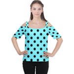 Polka Dots - Black on Electric Blue Women s Cutout Shoulder Tee