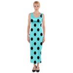 Polka Dots - Black on Electric Blue Fitted Maxi Dress