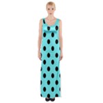 Polka Dots - Black on Electric Blue Maxi Thigh Split Dress