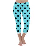 Polka Dots - Black on Electric Blue Capri Winter Leggings