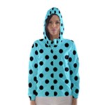 Polka Dots - Black on Electric Blue Hooded Wind Breaker (Women)