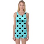 Polka Dots - Black on Electric Blue One Piece Boyleg Swimsuit