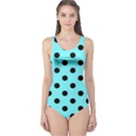 Polka Dots - Black on Electric Blue One Piece Swimsuit