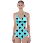 Polka Dots - Black on Electric Blue Cut-Out One Piece Swimsuit
