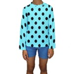 Polka Dots - Black on Electric Blue Kid s Long Sleeve Swimwear