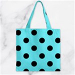 Polka Dots - Black on Electric Blue Zipper Grocery Tote Bag