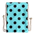Polka Dots - Black on Electric Blue Drawstring Bag (Large)