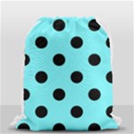Polka Dots - Black on Electric Blue Drawstring Bag (Small)