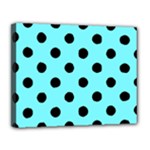 Polka Dots - Black on Electric Blue Canvas 14  x 11  (Stretched)