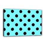 Polka Dots - Black on Electric Blue Canvas 18  x 12  (Stretched)