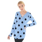 Polka Dots - Black on Baby Blue Women s Tie Up Tee
