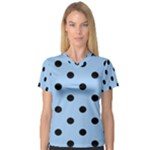 Polka Dots - Black on Baby Blue Women s V-Neck Sport Mesh Tee