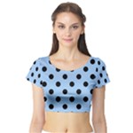 Polka Dots - Black on Baby Blue Short Sleeve Crop Top (Tight Fit)