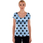 Polka Dots - Black on Baby Blue Women s V-Neck Cap Sleeve Top