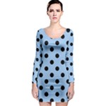 Polka Dots - Black on Baby Blue Long Sleeve Bodycon Dress