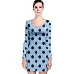 Polka Dots - Black on Baby Blue Long Sleeve Velvet Bodycon Dress