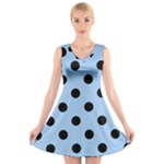 Polka Dots - Black on Baby Blue V-Neck Sleeveless Dress