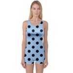 Polka Dots - Black on Baby Blue One Piece Boyleg Swimsuit