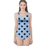 Polka Dots - Black on Baby Blue One Piece Swimsuit