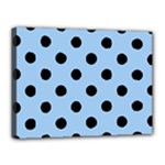 Polka Dots - Black on Baby Blue Canvas 16  x 12  (Stretched)