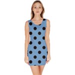 Polka Dots - Black on Iceberg Blue Bodycon Dress