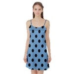 Polka Dots - Black on Iceberg Blue Satin Night Slip