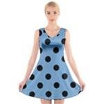 Polka Dots - Black on Iceberg Blue V-Neck Sleeveless Dress