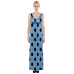 Polka Dots - Black on Iceberg Blue Maxi Thigh Split Dress