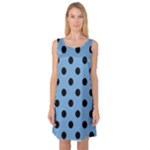 Polka Dots - Black on Iceberg Blue Sleeveless Satin Nightdress