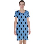 Polka Dots - Black on Iceberg Blue Short Sleeve Nightdress