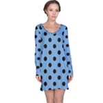 Polka Dots - Black on Iceberg Blue Long Sleeve Nightdress