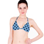 Polka Dots - Black on Iceberg Blue Bikini Top