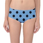 Polka Dots - Black on Iceberg Blue Mid-Waist Bikini Bottoms