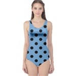 Polka Dots - Black on Iceberg Blue One Piece Swimsuit