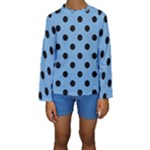 Polka Dots - Black on Iceberg Blue Kid s Long Sleeve Swimwear