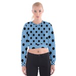 Polka Dots - Black on Iceberg Blue Women s Cropped Sweatshirt