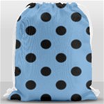 Polka Dots - Black on Iceberg Blue Drawstring Bag (Large)