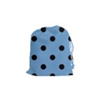 Polka Dots - Black on Iceberg Blue Drawstring Pouch (S)