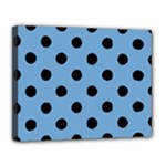 Polka Dots - Black on Iceberg Blue Canvas 14  x 11  (Stretched)