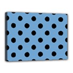 Polka Dots - Black on Iceberg Blue Canvas 16  x 12  (Stretched)