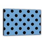 Polka Dots - Black on Iceberg Blue Canvas 18  x 12  (Stretched)
