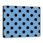 Polka Dots - Black on Iceberg Blue Canvas 20  x 16  (Stretched)