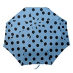Polka Dots - Black on Iceberg Blue Folding Umbrella