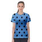 Polka Dots - Black on Steel Blue Women s Sport Mesh Tee