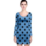 Polka Dots - Black on Steel Blue Long Sleeve Bodycon Dress