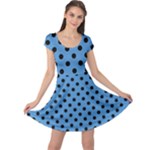 Polka Dots - Black on Steel Blue Cap Sleeve Dress