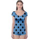 Polka Dots - Black on Steel Blue Boyleg Leotard (Ladies)